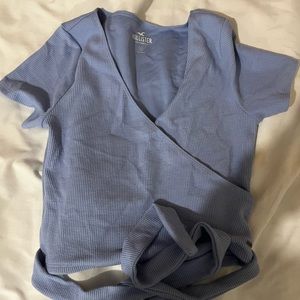 Holister baby blue tie crop top